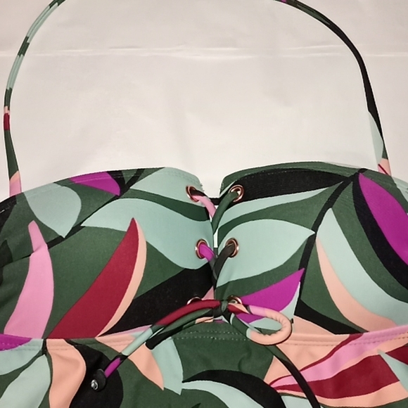 Hula Honey Hyper Tropics Tankini Top Green XS - Picture 3 of 8